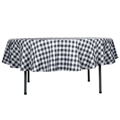 Polyester 90" Round Tablecloth White/Black - Checkered Buffalo Plaid Design for Casual Occasions