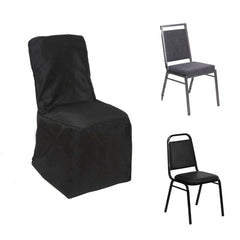 Polyester Chair Cover with Square Top for Banquet Chairs Black - Durable Reusable Slip-On Cover