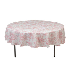 Polyester 90" Round Tablecloth White - Pink French Toile Pattern for Chic Weddings