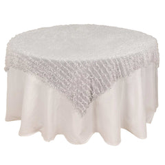 Polyester 72"x72" Table Overlay Square Tablecloth White Fringe Shag Design for Stylish Celebrations