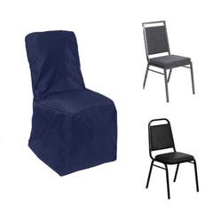 Polyester Chair Cover with Square Top for Banquet Chairs Navy Blue - Durable Reusable Slip-On Cover for Weddings & Parties
