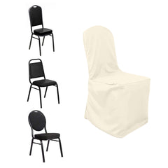 Polyester Slip On Banquet Chair Covers Beige - Stain-Resistant Reusable Durable Fabric