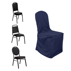 Polyester Slip On Banquet Chair Covers Navy Blue - Stain-Resistant Reusable Durable Fabric
